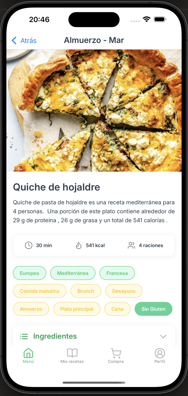 Recetas detalladas al alcance de tu mano - Funcionalidad destacada de FastDiet Vista previa de la funcionalidad: Recetas detalladas al alcance de tu mano